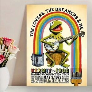 Art Print Kermit the Frog Muppets Rainbow Poster Wall Art Canvas 16x12in NEW